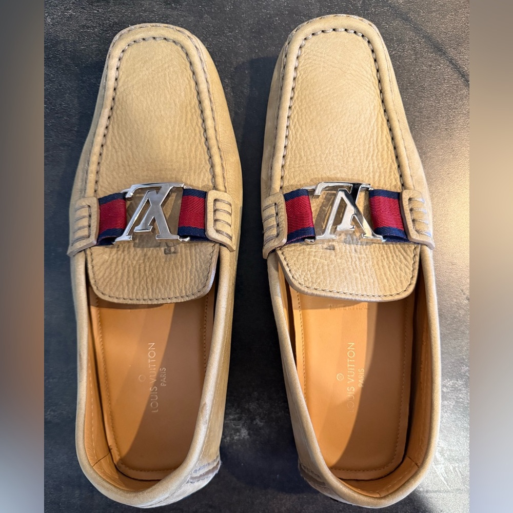 Louis Vuitton Tan Loafers with Red and Blue Detail size 8M